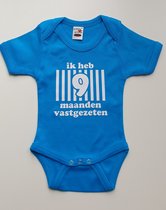 Romper met tekst | maat 68 | Ik heb 9 maanden vastgezeten | Turquoise blauw