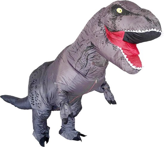 KIMU® Opblaasbaar T-rex KINDER kostuum grijs - opblaaspak kind dino pak dinosaurus trex kind - opblaasbare mascotte