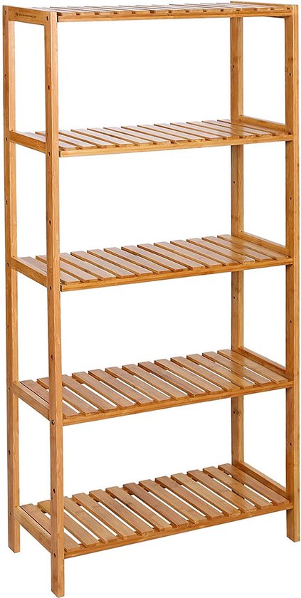 c90 - Badkamerplank met 5 niveaus, gemaakt van bamboe, keukenplank, 9-traps in hoogte verstelbaar, multifunctionele staande plank, in de woonkamer, hal, 132 x 30 x 9,5 cm, naturel BCB35Y