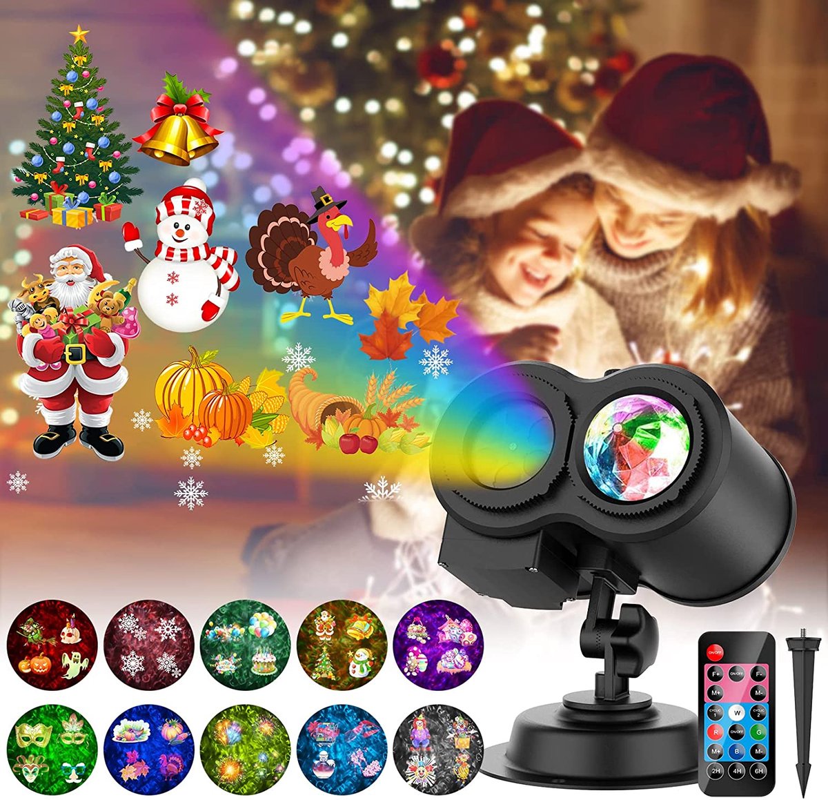 Projecteur LED Noël - Flocons De Neige, Bonhommes, Sapins - Pour Jardin Et Intérieur