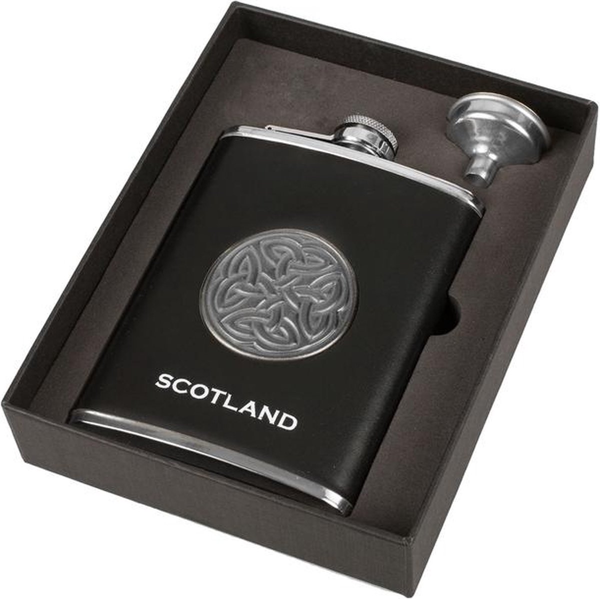 Highland Tartan Tweeds Heupfles Celtic Emblem Black (A7801)