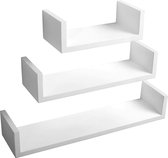 WOLTU RG9239ws Wandplank Hanging Shelf U-vorm CD DVD plank Boekenkast Set van 3 Hanging Shelf 30cm/45cm/60cm Breed Wit