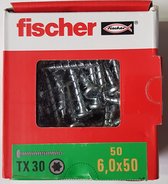 Fischer Schroef met verzonken kop, 6mm x 50mm, Zeskant, verzinkt 50 stuks