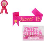 Sweet 16 set - button- sjerp en kaarsjes - roze