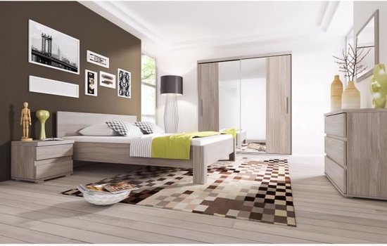 Nutteloos Uitsluiten Heerlijk Complete slaapkamer 160x200 bed + hoofdeinde + 2 nachtkastjes + 1 ladekast  - Light... | bol.com