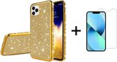 Apple iPhone 13 Back Cover Telefoonhoesje | Glitter | TPU Hoesje | Goud + 1x Screenprotector