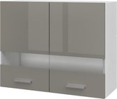 EXTRA - Hoge keukenkast L 80cm 2 glazen deuren - Truffel gelakt