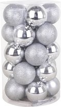 Oneiro's Luxe Kerstballen MEGA LUXE SET van 24 SILVER - ø80 mm - 24 stuks - zilver -  kerstbal - luxe verpakking – kerstcollectie – kerstdecoratie – kerstboomhanger – kerstversiering - goud