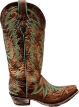 Cowboy laarzen dames Old Gringo Maureen - bruin met groene stiksels - spitse neus - maat 38