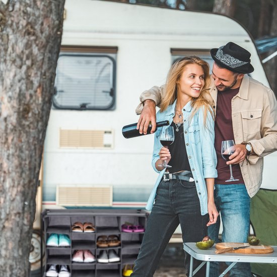Camping schoenenkast met gordijn kopen