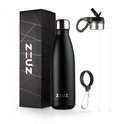 ZEUZ® Premium RVS Thermosfles & Drinkfles - Isoleerfles – Waterfles met Rietje - BPA Vrij – 500 ml - Mat Zwart
