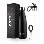 Zeuz Bouteille Isotherme & Bouteille d'Eau en Acier Inoxydable Premium - Bouteille d'Eau avec Paille - Sans BPA - 500 ml - Noir Mat