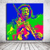 Pop Art Jimi Hendrix Acrylglas - 80 x 80 cm op Acrylaat glas + Inox Spacers / RVS afstandhouders - Popart Wanddecoratie