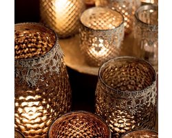 PTMD Jurre Rond Windlicht - H18 x Ø20 cm - Glas - Koper