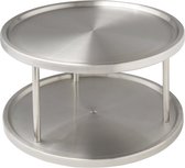 Support à épices pivotant Rangement de cuisine en acier inoxydable grande plaque tournante avec 2 niveaux de pots de rangement pour porte-épices de garde-manger