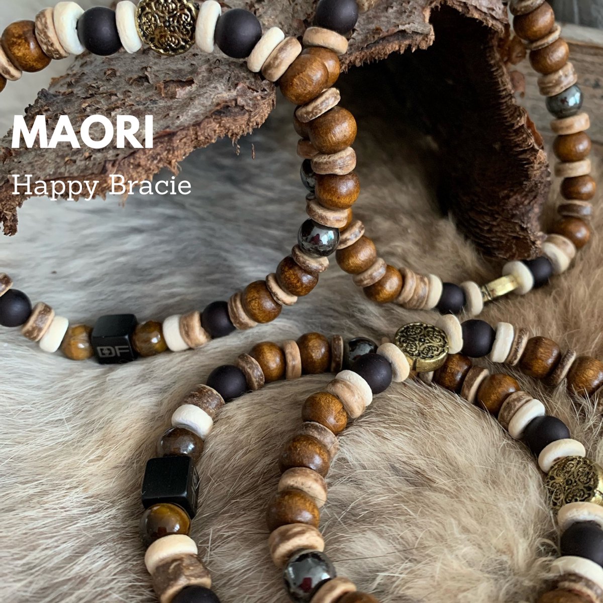 Happy Bracie Maori Armband | Man |Vader| Cadeau | Houten kralen | Sieraad Hem en Haar | Stoer | Hematiet Edelsteen | Luxe sieraden | speciale gelegenheid | Vaderdag