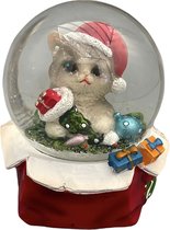 Wurm - Sneeuwbol - Kerst - Poes met cadeau in laars - Ø8 - 9 cm - Polyresin