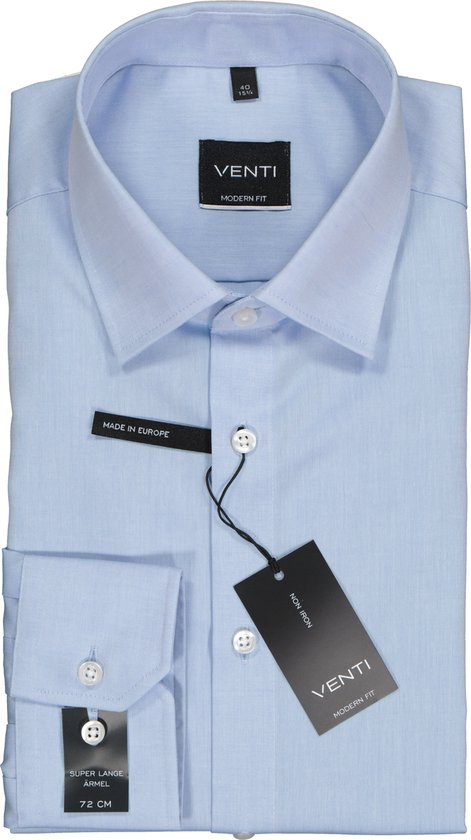 VENTI modern fit overhemd - mouwlengte 72 - lichtblauw - Strijkvrij - Boordmaat: