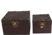 Set van 2 Vintage Kisten - Bruin - Opbergkist - Vierkant - 10x6x10cm