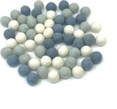 Viltballetjes - Wit - IJsblauw - Grijsblauw - 2,2cm - Wolkralen - Creatief - Fairtrade