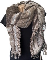 Lange Warme Dames Sjaal - Omslagdoek - Extra Dikke Kwaliteit - Geblokt - 2-Zijdig - Gemêleerd - Bruin - 180 x 70 cm (XR-10)