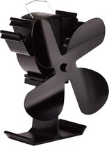 Bijgewerkte 4-blad warmte aangedreven ventilator voor houtkachel open haard - Eco-vriendelijk en efficiënt ventilator (zwart)