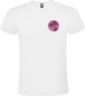 Wit t-shirt met klein 'BitCoin print' in Roze tinten size L