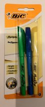 Bic - blister met 3x highlighter marker - groen geel blauw neon markers 3,4 en 1,6 mm