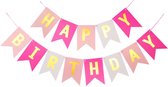 HAPPY BIRTHDAY Slinger XL (20 cm x 16 cm), Letter Slinger, Rose Rood - Goud, 13 stuks, Verjaardag, Feest, Party, Decoratie, Versiering