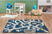 OZAIA Kindertapijt ROADY - Polypropyleen - 100 x 150 cm - Blauw, beige en geel L 100 cm x H 1 cm x D 150 cm