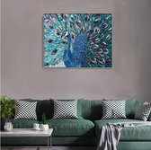 Handgeschilderd olieverfschilderij pauw PARADE - 80 x 100 cm - Blauw
