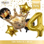 Cijfer Ballon 4 * Snoes * Black & Gold Thema * Prinsen & Prinsessen * Crown * Kroon * Royal Celebration * Verjaardag Decoratie Ballonnen Pakket * Boeket Ballonnen * Nummer Ballon 4