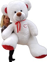 Knuffelbeer - met hart - 190 cm - wit rood