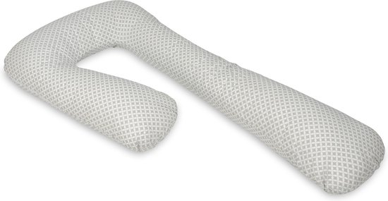 Voedingskussen - Zijslaapkussen - 235 cm - 100% katoen - wit met grijze diamant