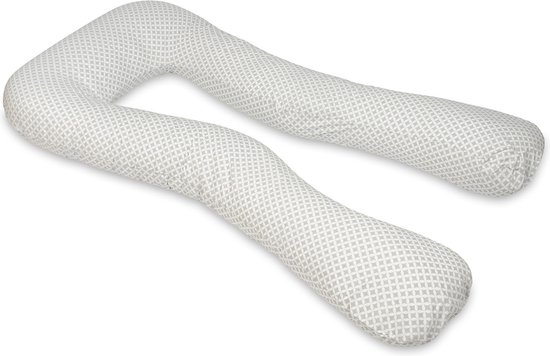 Voedingskussen - Zwangerschapskussen - 300 cm - 100% katoen - wit met grijze diamant
