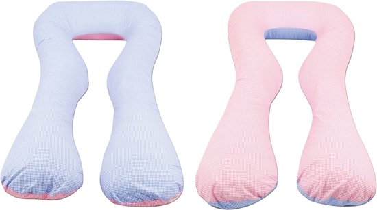 Voedingskussen - Zwangerschapskussen - 300 cm - 100% katoen - blauw roze geruit