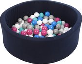 Ballenbad rond - navy - 90x30 cm - met 150 wit, blauw, roze, grijs en turquoise ballen