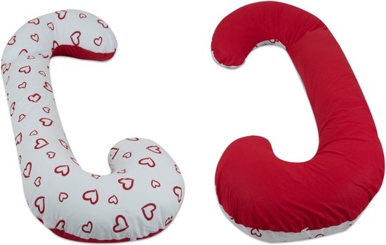 Voedingskussen - Body pillow - 240 cm - 100% katoen - rood en wit met hartjes
