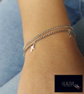 Armband Dames- Zilver 925- Dubbel Laags- Kruisje- Vrouw- LiLaLove