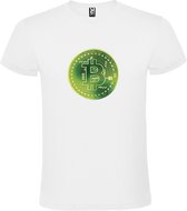 Wit t-shirt met groot 'BitCoin print' in Groene  tinten size XXL
