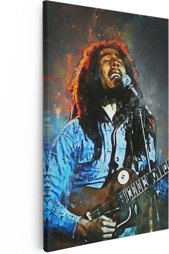 Artaza - Peinture sur Canevas - Bob Marley avec sa guitare - 20x30 - Petit - Photo sur Toile - Impression sur Toile