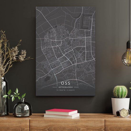 Artaza - Peinture sur Canevas - Carte de ville d'OSS en noir - 20x30 - Petit - Photo sur Toile - Impression sur Toile