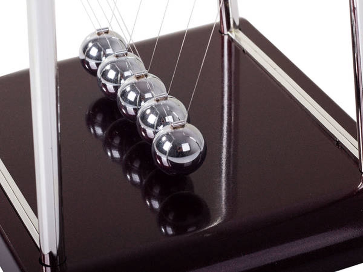 Pendule De Newton Grande Taille 18 Cm - Berceau De Newton En Acier Et Bois - Décoration Bureau, Jouet Scientifique