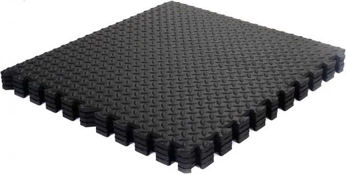 MEUBELEXPERT - Vloerbeschermingsmatten Set van 12 Vierkante EVA Foam Tegels 60 x 60 x 1.2 cm Zwart