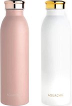 Aquachic thermos combi : rose & blanc - Flacon thermos 500 ml - Gourde sous vide - Marque hollandaise