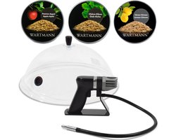 Wartmann 1907SK - Rookpistool Deluxe Pakket - Smoking Gun - Stolp - 3 Smaken Rookmot - Koud Roken - Foodsmoker - Cold Smoke - Rookapparaat - Eik, Appel en Citroen - Mat Zwart