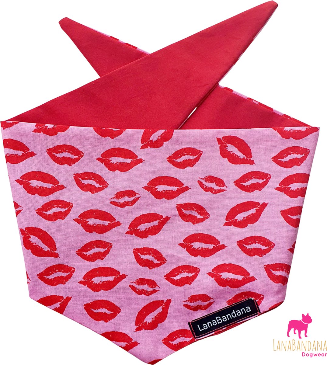 LanaBandana Dogwear | Hondenbandana | Valentijn | Lips Pink maat S