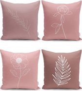 Zethome Onedraw tekening bladpatroon - Kussenhoes Set - Vierkant - 4 Stuks - Dubbelzijdig bedrukt - Kussenhoezen Set - Soft Touch - Geen personage - 43x43 cm