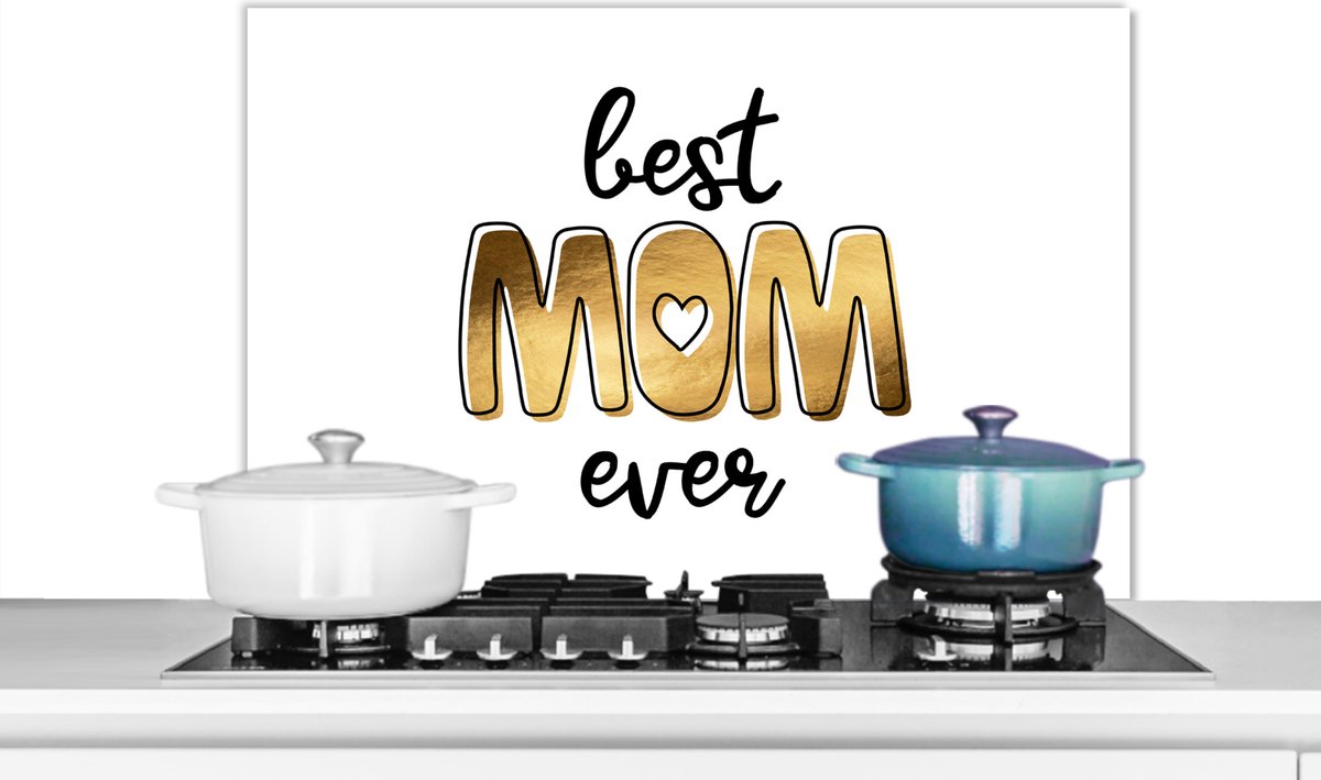 KitchenYeah Spatscherm 90x60 cm Best mom ever - Aluminium keukenbescherming