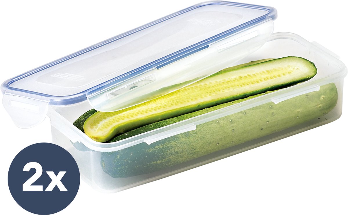 Lock&Lock Vershoudbakjes set met deksel - Diepvriesbakjes - Diepvriesdozen - Bewaarbakjes - Bewaardozen voedsel - Vershouddoos - Met vochtrooster - Asperges bewaren - Luchtdicht - BPA vrij - PFAS vrij - Transparant - 1 liter - Set van 2 stuks